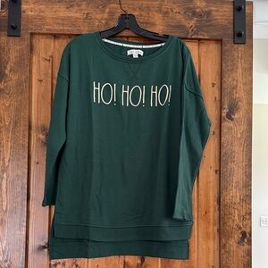 Green Holiday Sweatshirt with 'HO! HO! HO!' Print